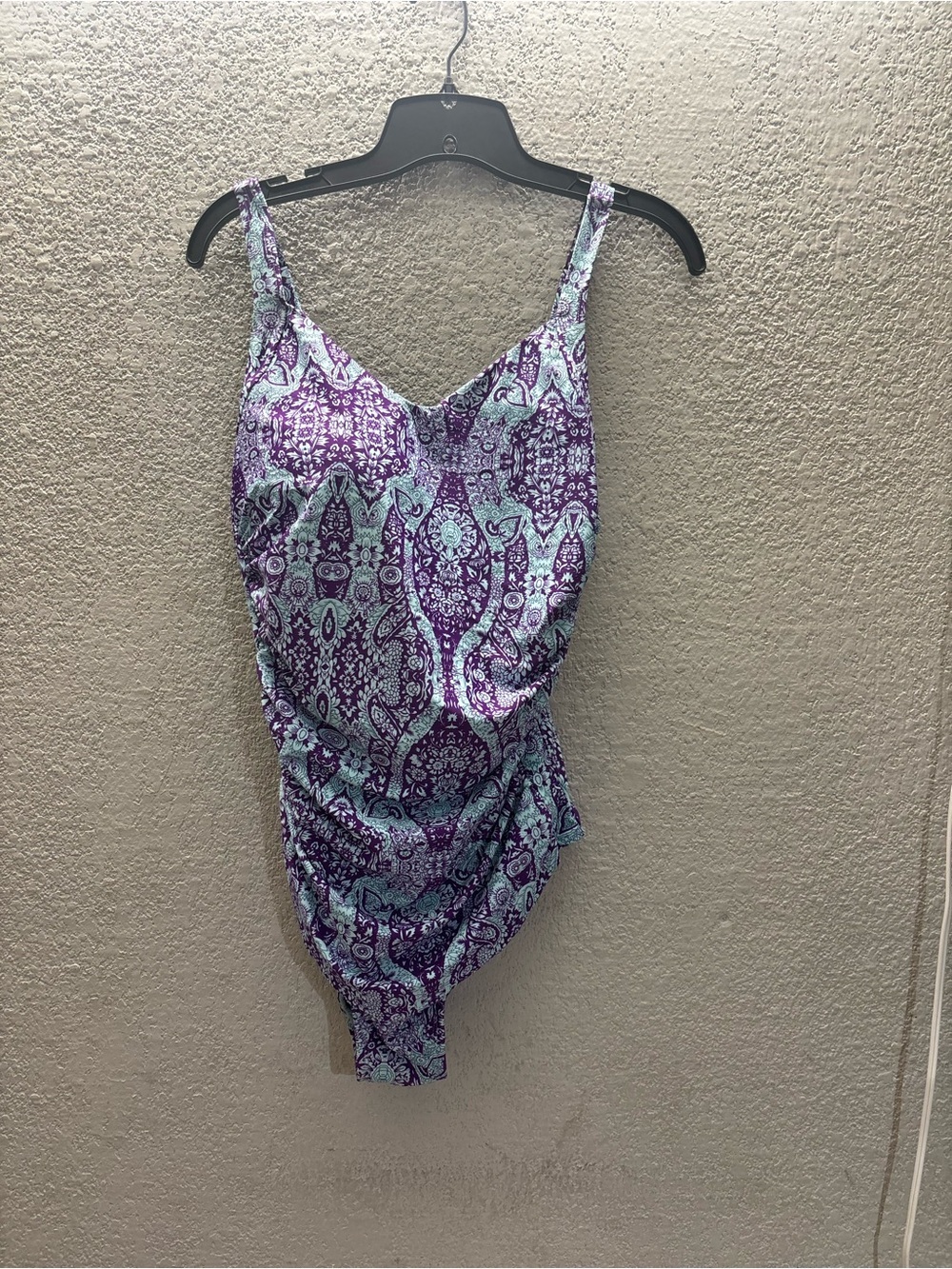 Purple & Aqua Paisley One-Piece Swimsuit with V-Neck
